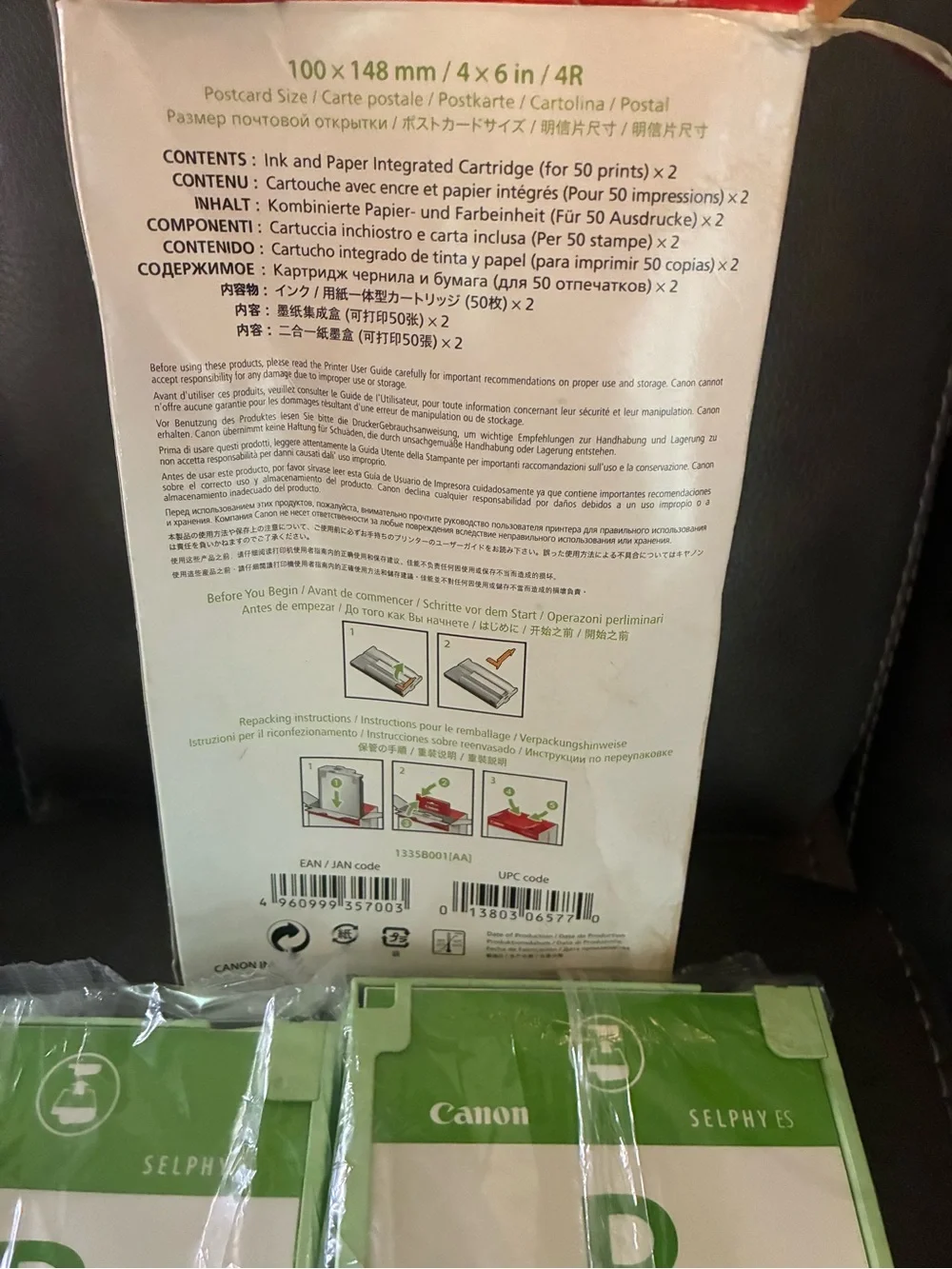 2-Canon SELPHY Easy Photo Packs Postcard Size Photo Paper & Ink Pack